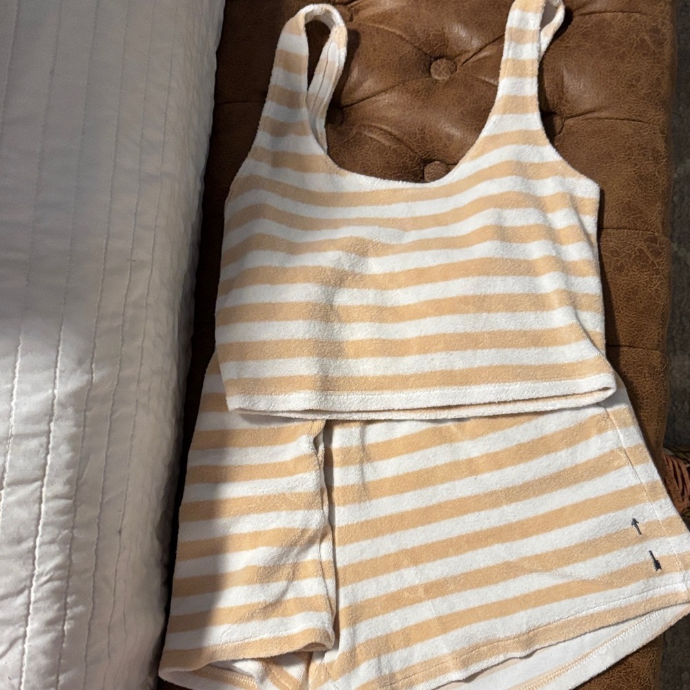 The Upside - Striped Beige and White Tank Top and Shorts Set